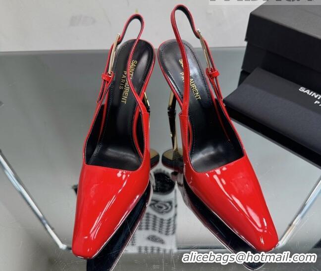 Charming Saint Laurent Lee Slingback Pumps 10cm with Buckle in Patent Leather Red 025045