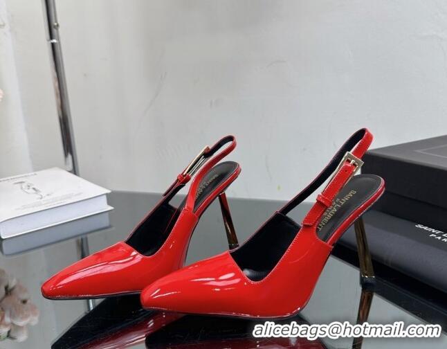 Charming Saint Laurent Lee Slingback Pumps 10cm with Buckle in Patent Leather Red 025045