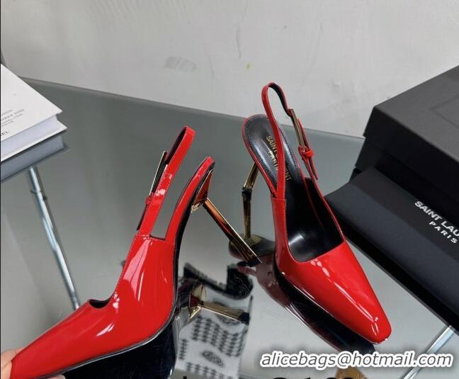 Charming Saint Laurent Lee Slingback Pumps 10cm with Buckle in Patent Leather Red 025045