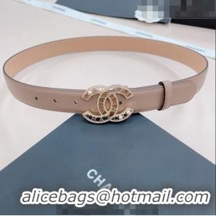 ​Buy Inexpensive Chanel Calfskin Belt 3cm with Pearl Coco Buckle CH218 Beige