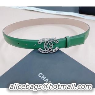 Best Cheap Chanel Calfskin Belt 3cm with Pearl Coco Buckle CH218 Green