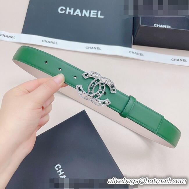 Best Cheap Chanel Calfskin Belt 3cm with Pearl Coco Buckle CH218 Green