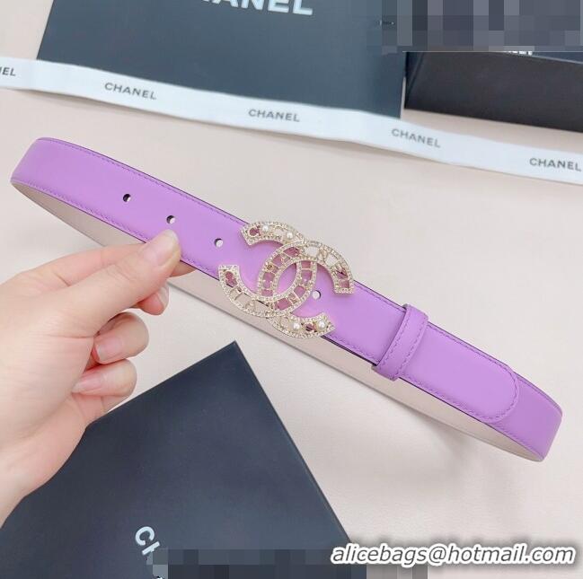 ​Buy Grade Chanel Calfskin Belt 3cm with Pearl Coco Buckle CH218 Purple