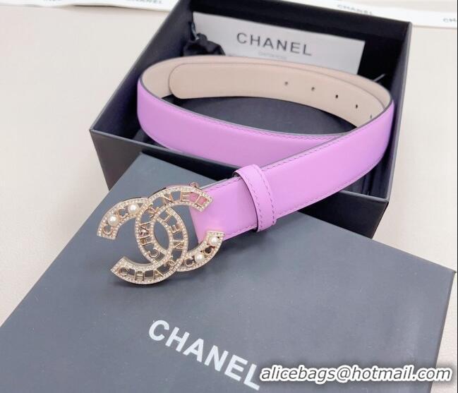 ​Buy Grade Chanel Calfskin Belt 3cm with Pearl Coco Buckle CH218 Purple