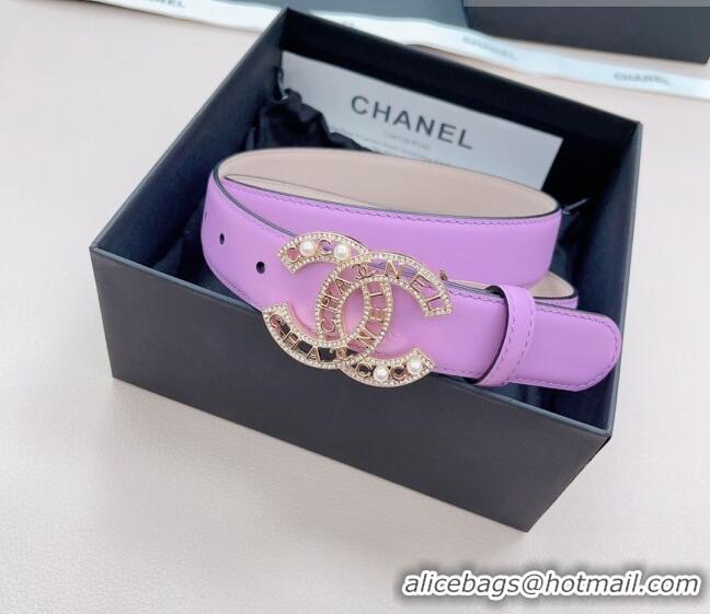 ​Buy Grade Chanel Calfskin Belt 3cm with Pearl Coco Buckle CH218 Purple