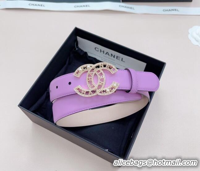 ​Buy Grade Chanel Calfskin Belt 3cm with Pearl Coco Buckle CH218 Purple