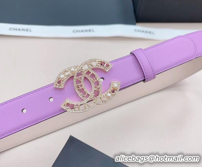 ​Buy Grade Chanel Calfskin Belt 3cm with Pearl Coco Buckle CH218 Purple