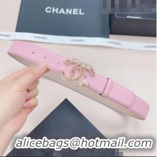 Inexpensive Chanel Calfskin Belt 3cm with Pearl Coco Buckle CH218 Light Pink