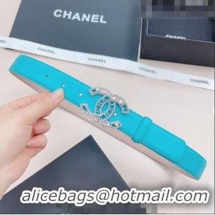 Grade Discount Chanel Calfskin Belt 3cm with Pearl Coco Buckle CH218 Sky Blue