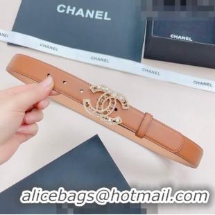 Top Quality Chanel Calfskin Belt 3cm with Pearl Coco Buckle CH218 Brown