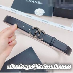 Shop Design Chanel Calfskin Belt 3cm with Star CC Buckle CH219 Black