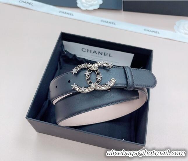 Shop Design Chanel Calfskin Belt 3cm with Star CC Buckle CH219 Black