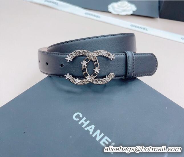 Shop Design Chanel Calfskin Belt 3cm with Star CC Buckle CH219 Black