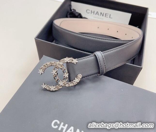 Shop Design Chanel Calfskin Belt 3cm with Star CC Buckle CH219 Black