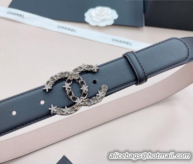 Shop Design Chanel Calfskin Belt 3cm with Star CC Buckle CH219 Black