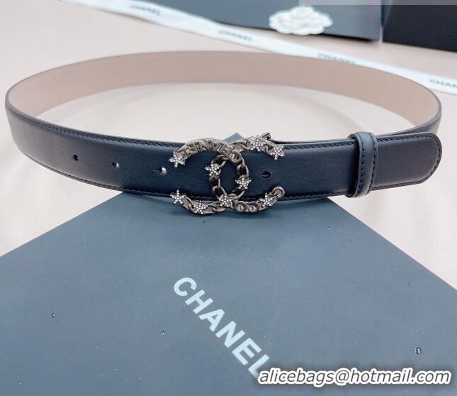 Shop Design Chanel Calfskin Belt 3cm with Star CC Buckle CH219 Black