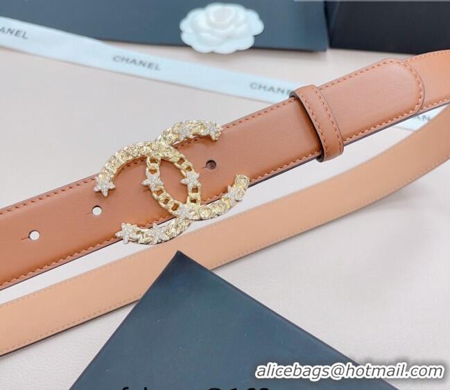 ​Low Cost Chanel Calfskin Belt 3cm with Star CC Buckle CH219 Brown