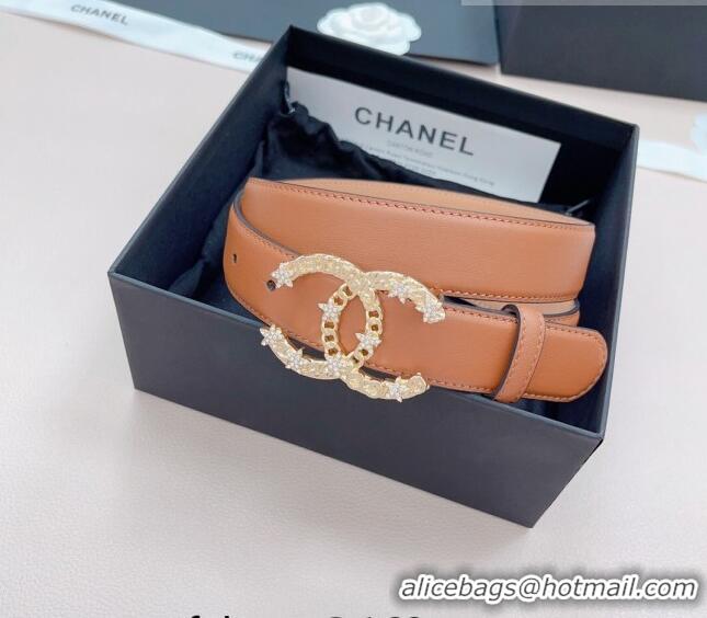 ​Low Cost Chanel Calfskin Belt 3cm with Star CC Buckle CH219 Brown