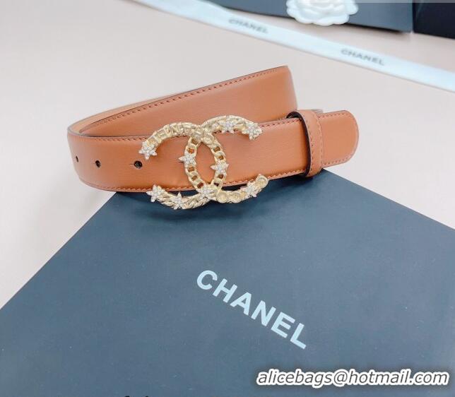 ​Low Cost Chanel Calfskin Belt 3cm with Star CC Buckle CH219 Brown