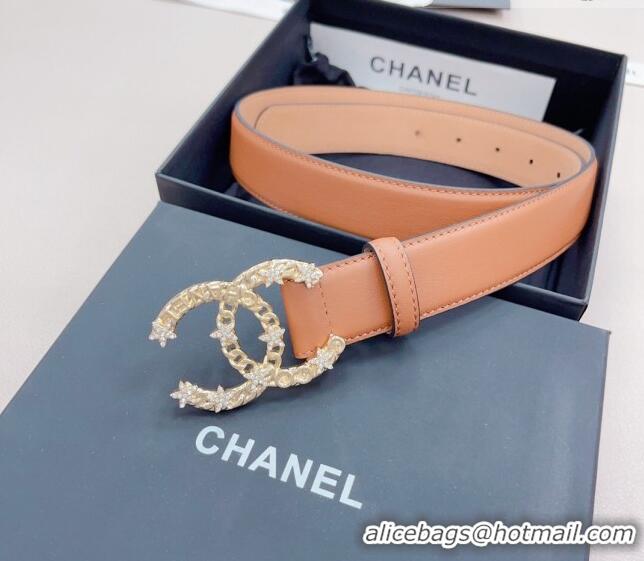 ​Low Cost Chanel Calfskin Belt 3cm with Star CC Buckle CH219 Brown