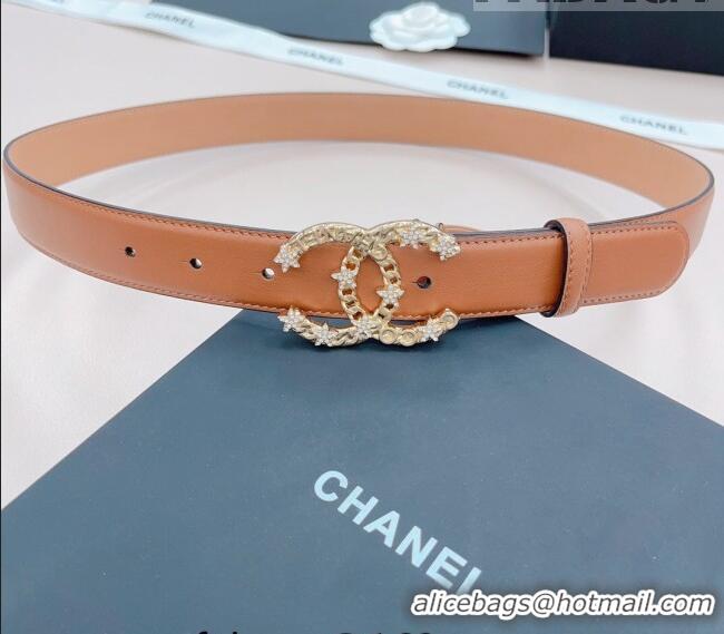 ​Low Cost Chanel Calfskin Belt 3cm with Star CC Buckle CH219 Brown