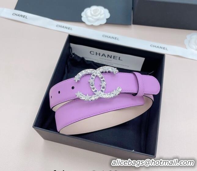 ​Hot Sell Cheap Chanel Calfskin Belt 3cm with Star CC Buckle CH219 Purple