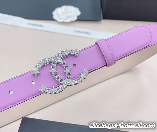 ​Hot Sell Cheap Chanel Calfskin Belt 3cm with Star CC Buckle CH219 Purple