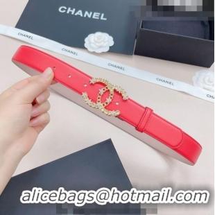 ​Super Quality Chanel Calfskin Belt 3cm with Star CC Buckle CH219 Red