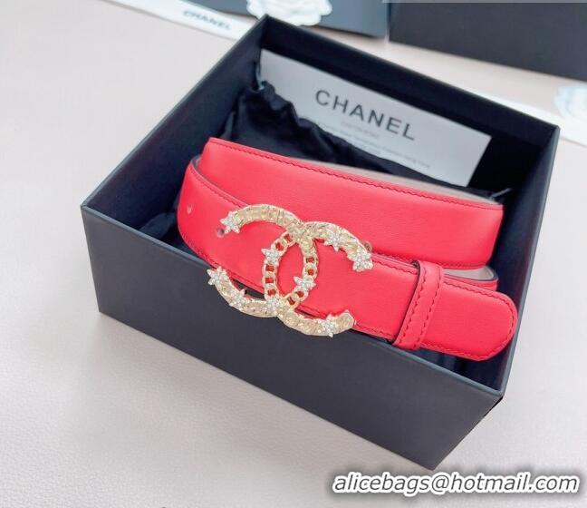 ​Super Quality Chanel Calfskin Belt 3cm with Star CC Buckle CH219 Red