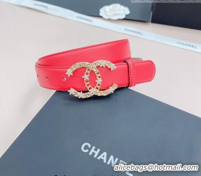 ​Super Quality Chanel Calfskin Belt 3cm with Star CC Buckle CH219 Red