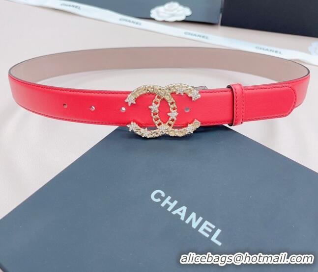 ​Super Quality Chanel Calfskin Belt 3cm with Star CC Buckle CH219 Red