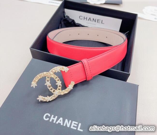 ​Super Quality Chanel Calfskin Belt 3cm with Star CC Buckle CH219 Red