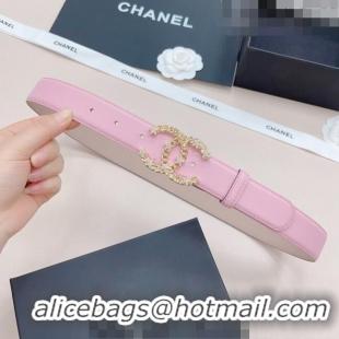 ​Popular Style Chanel Calfskin Belt 3cm with Star CC Buckle CH219 Light Pink