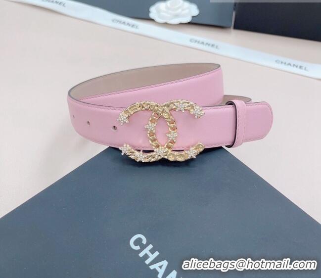 ​Popular Style Chanel Calfskin Belt 3cm with Star CC Buckle CH219 Light Pink