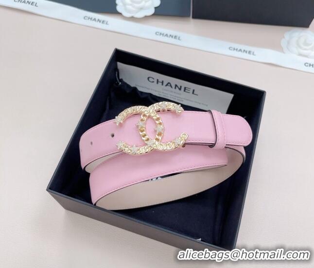 ​Popular Style Chanel Calfskin Belt 3cm with Star CC Buckle CH219 Light Pink