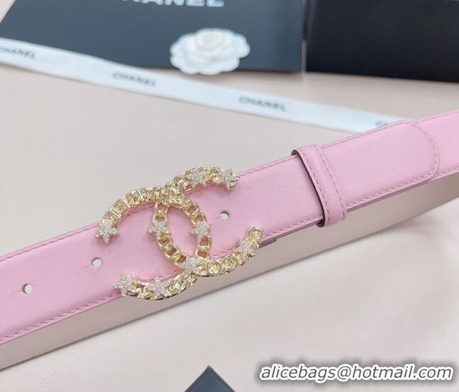 ​Popular Style Chanel Calfskin Belt 3cm with Star CC Buckle CH219 Light Pink