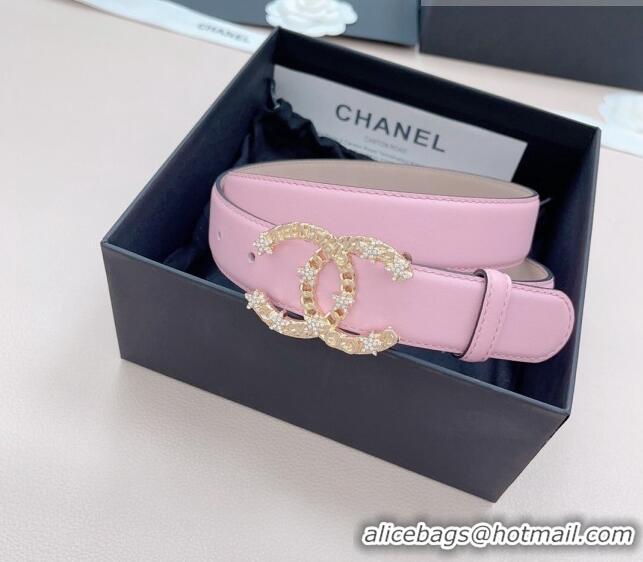 ​Popular Style Chanel Calfskin Belt 3cm with Star CC Buckle CH219 Light Pink