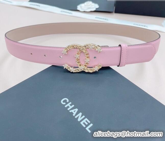 ​Popular Style Chanel Calfskin Belt 3cm with Star CC Buckle CH219 Light Pink