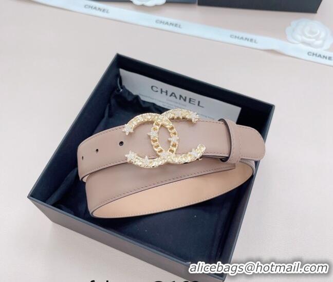 Well Crafted Chanel Calfskin Belt 3cm with Star CC Buckle CH219 Beige