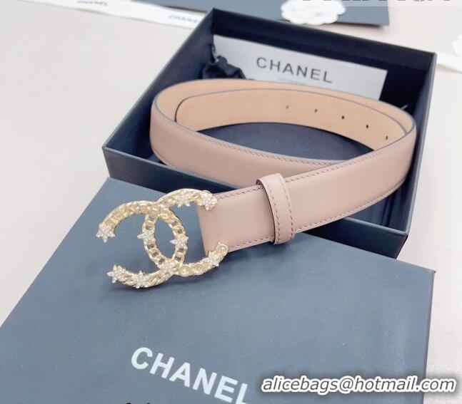 Well Crafted Chanel Calfskin Belt 3cm with Star CC Buckle CH219 Beige