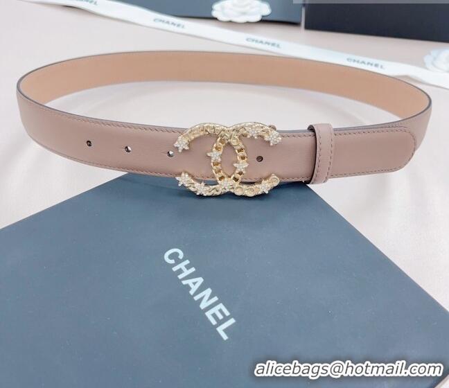 Well Crafted Chanel Calfskin Belt 3cm with Star CC Buckle CH219 Beige