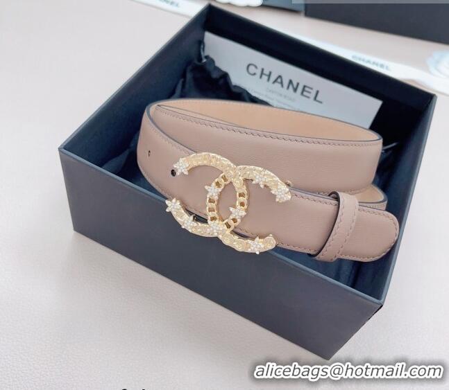 Well Crafted Chanel Calfskin Belt 3cm with Star CC Buckle CH219 Beige