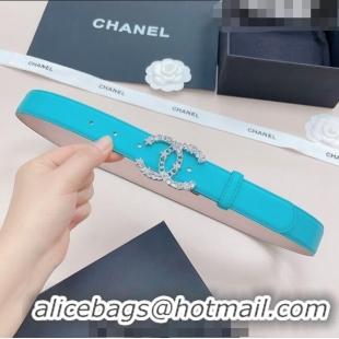 Good Looking Chanel Calfskin Belt 3cm with Star CC Buckle CH219 Sky Blue