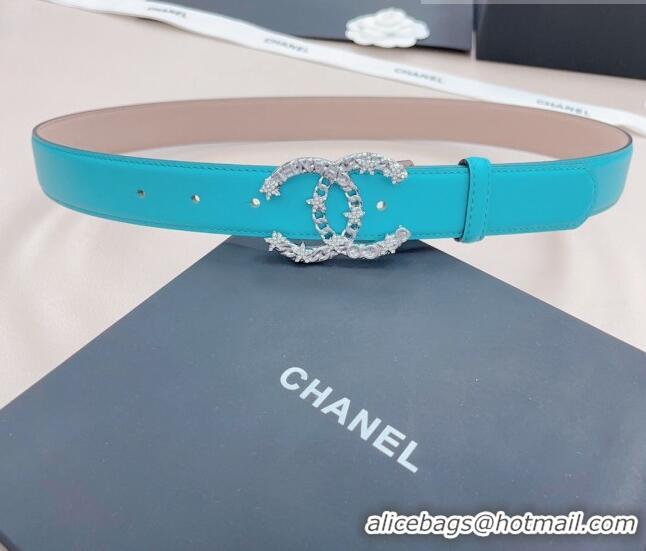 Good Looking Chanel Calfskin Belt 3cm with Star CC Buckle CH219 Sky Blue