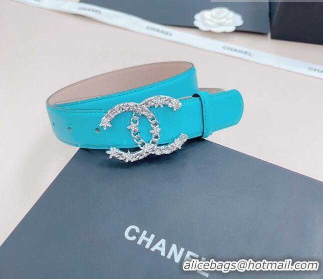 Good Looking Chanel Calfskin Belt 3cm with Star CC Buckle CH219 Sky Blue