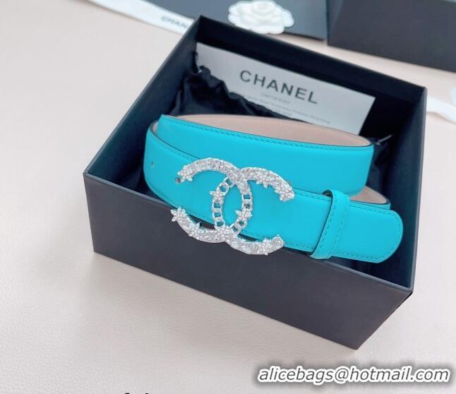 Good Looking Chanel Calfskin Belt 3cm with Star CC Buckle CH219 Sky Blue