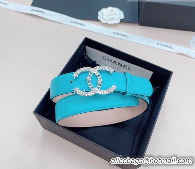 Good Looking Chanel Calfskin Belt 3cm with Star CC Buckle CH219 Sky Blue