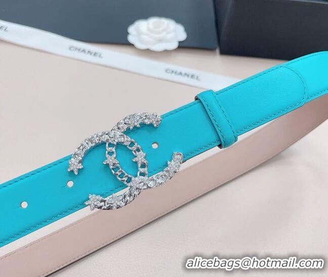 Good Looking Chanel Calfskin Belt 3cm with Star CC Buckle CH219 Sky Blue