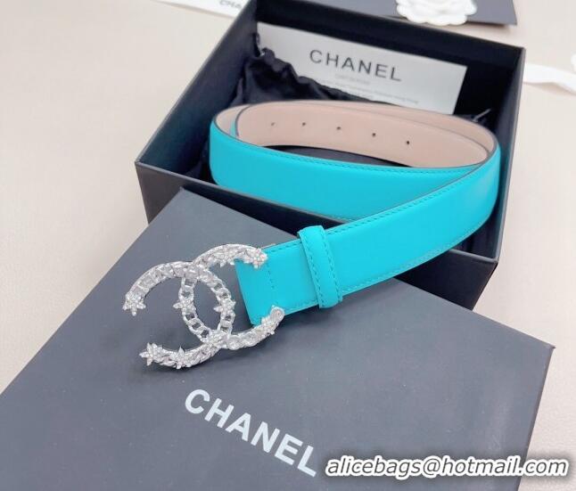 Good Looking Chanel Calfskin Belt 3cm with Star CC Buckle CH219 Sky Blue