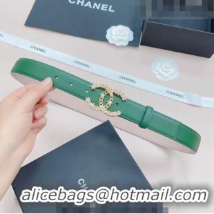 Low Price Chanel Calfskin Belt 3cm with Star CC Buckle CH219 Green